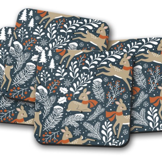 Deer Winter Snow | kerstkurk Onderzetter set