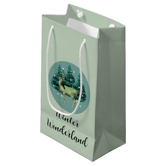 Deer Winter Wonderland Gift Bag Klein Cadeauzakje (Voorkant Gekanteld)