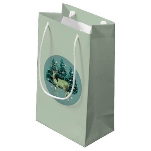 Deer Winter Wonderland Gift Bag Klein Cadeauzakje (Achterkant Gekanteld)