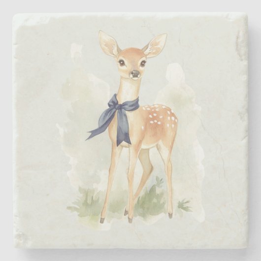 Deer with Blue Bow Stenen Onderzetter (Voorkant)