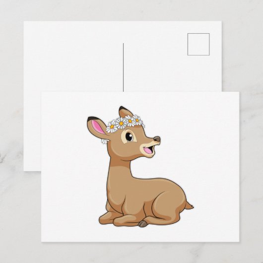 Deer with Daisy Flower Briefkaart (Voorkant / Achterkant)