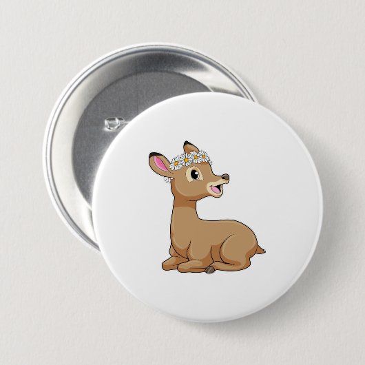 Deer with Daisy Flower Ronde Button 7,6 Cm (Voorkant /achterkant)