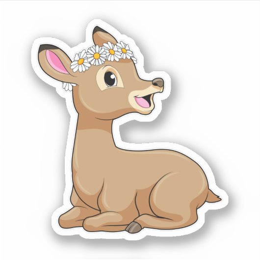 Deer with Daisy Flower Sticker (Voorkant)