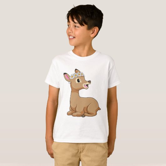 Deer with Daisy Flower T-shirt (Voorkant volledig)