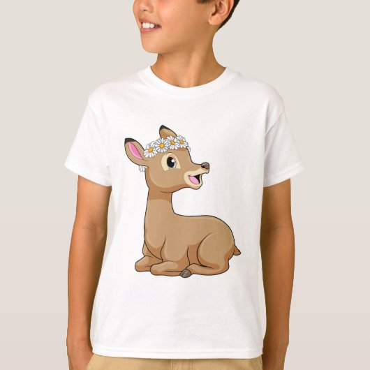 Deer with Daisy Flower T-shirt (Voorkant)