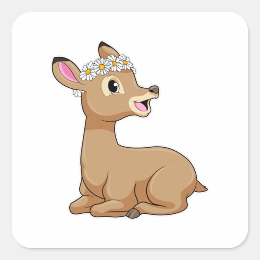 Deer with Daisy Flower Vierkante Sticker (Voorkant)