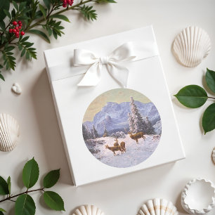 Deer with herd in de winter, ronde sticker