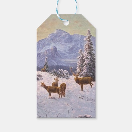 Deer with herd in winter, Winter Cadeaulabel (Voorkant)