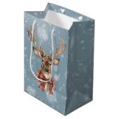 Deer With Plaid Bow Christmas Snow Falling Medium Cadeauzakje (Voorkant Gekanteld)