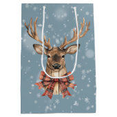 Deer With Plaid Bow Christmas Snow Falling Medium Cadeauzakje (Achterkant)