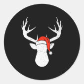 Deer With Santa Hat Christmas Pajama Hunting Gift  Ronde Sticker (Voorkant)