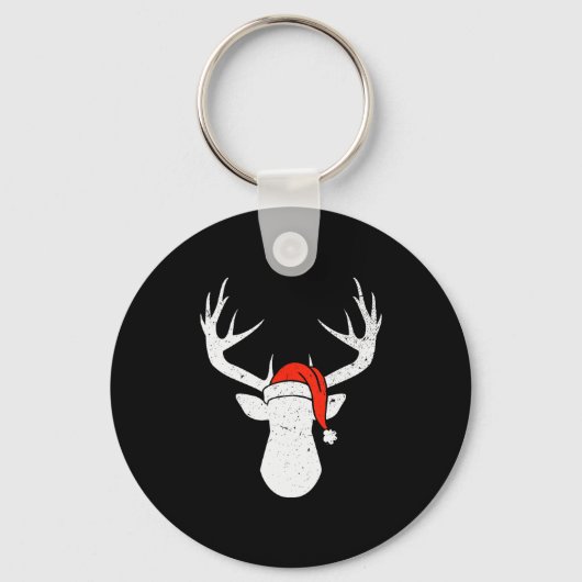 Deer With Santa Hat Christmas Pajama Hunting Gift  Sleutelhanger (Voorkant)