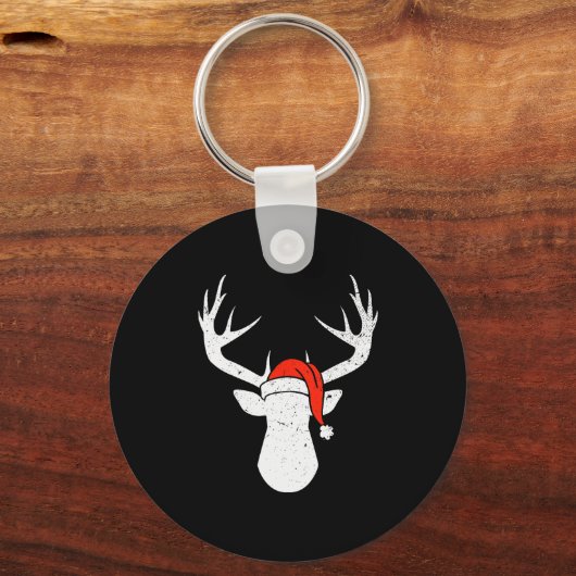 Deer With Santa Hat Christmas Pajama Hunting Gift  Sleutelhanger (Voorkant)