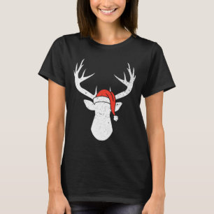Deer with Santa Hat Kerstmis Pajama Hunting Gift T-shirt