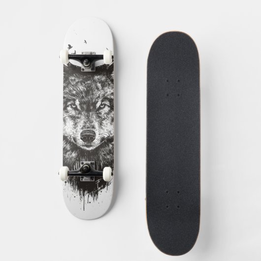 Deer wolf (zwart-wit) persoonlijk skateboard (Voorkant)