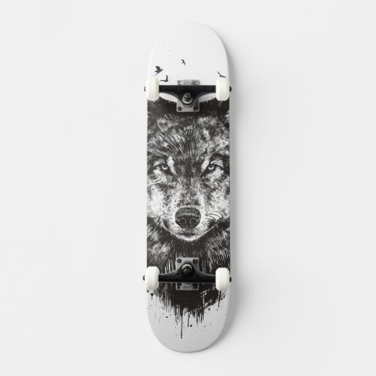 Deer wolf (zwart-wit) persoonlijk skateboard (Voorkant)