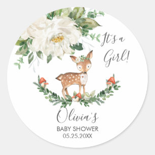 Deer Woodland Animal Baby shower Dank je wel Ronde Sticker