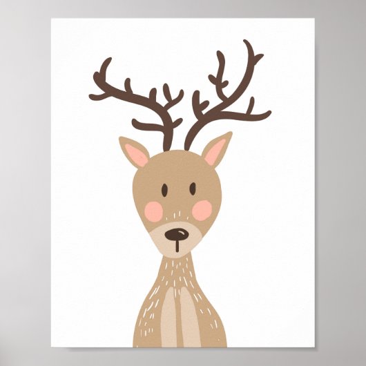 Deer Woodland Animal Nursery Wall Art Print (Voorkant)