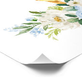 Deer, Woodland Animals, Boho, Blue Flowers Foto Afdruk (Hoek)