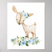 Deer, Woodland Animals, Boho, Blue Flowers Poster (Voorkant)