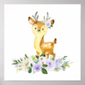 Deer, Woodland Animals, Boho, Purple Flowers Poster (Voorkant)