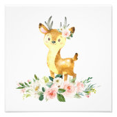 Deer, Woodland Animals, Boho, Roze Bloemen Foto Afdruk (Voorkant)