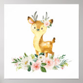 Deer, Woodland Animals, Boho, Roze Bloemen Poster (Voorkant)