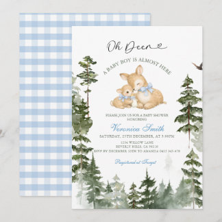Deer Woodland Baby Boy Shower Invitation Kaart