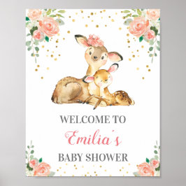 Deer Woodland Baby Girl Shower Sprinkle Welkom Poster