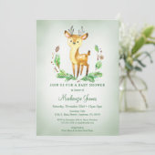 Deer Woodland Baby shower Invitation Green Kaart (Staand voorkant)