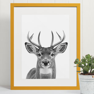 Deer Woodland Modern Portret zwart wit Poster