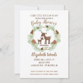 Deer Woodland Pine Forest Baby shower Invitation Kaart