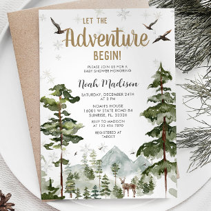 Deer Woodland Pine Tree Baby shower Invitation Kaart