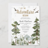 Deer Woodland Pine Tree Baby shower Invitation Kaart (Voorkant)