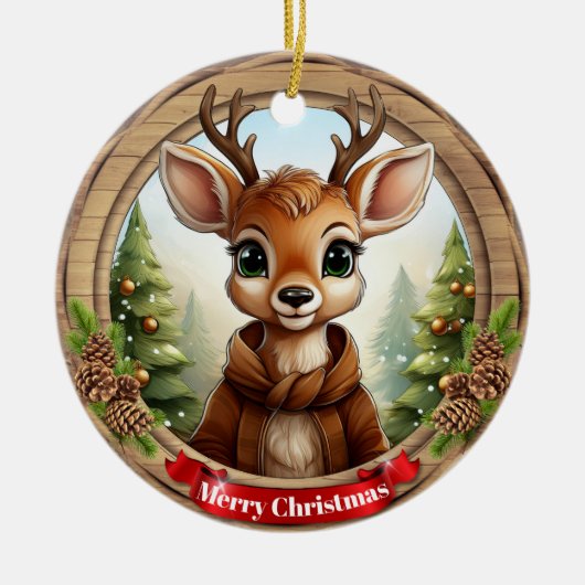 Deer Xmas Character Reindeer Animal Christmas  Cer Keramisch Ornament (Voorkant)