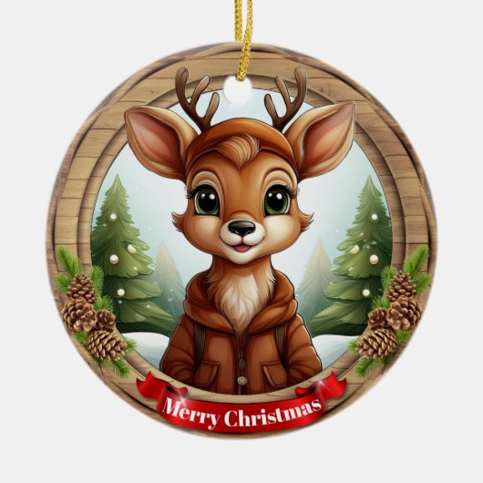 Deer Xmas Character Reindeer Animal Christmas Cer Keramisch Ornament (Voorkant)