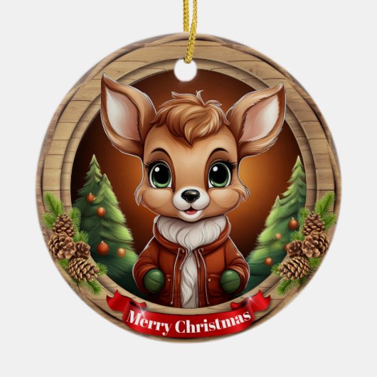 Deer Xmas Character Reindeer Animal Christmas  Cer Keramisch Ornament (Voorkant)