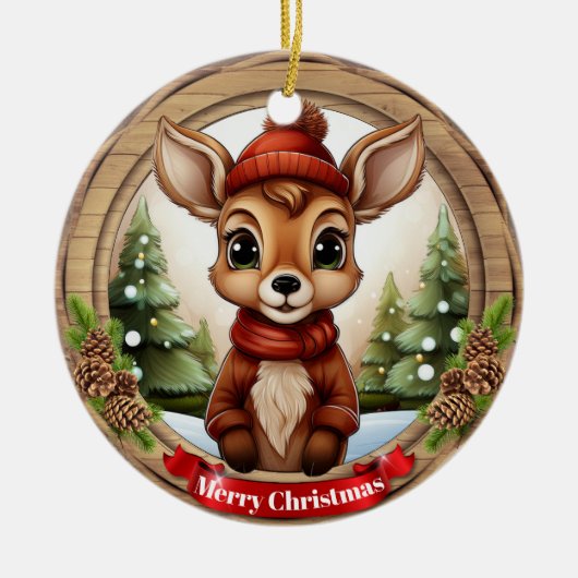 Deer Xmas Character Reindeer Animal Christmas Cer Keramisch Ornament (Voorkant)