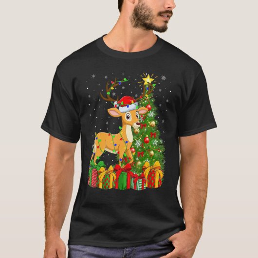 Deer   Xmas Holiday Santa Deer Christmas Tree T-shirt (Voorkant)