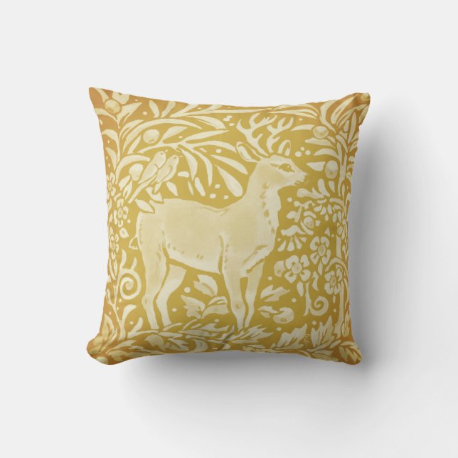 Deer Yellow Gold Woodland Bird Natuur Sierkussen (Voorkant)