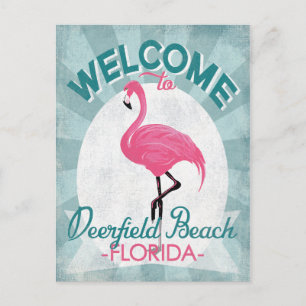 Deerfield Beach Florida Pink Flamingo Retro Briefkaart