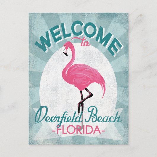 Deerfield Beach Florida Pink Flamingo Retro Briefkaart (Voorkant)