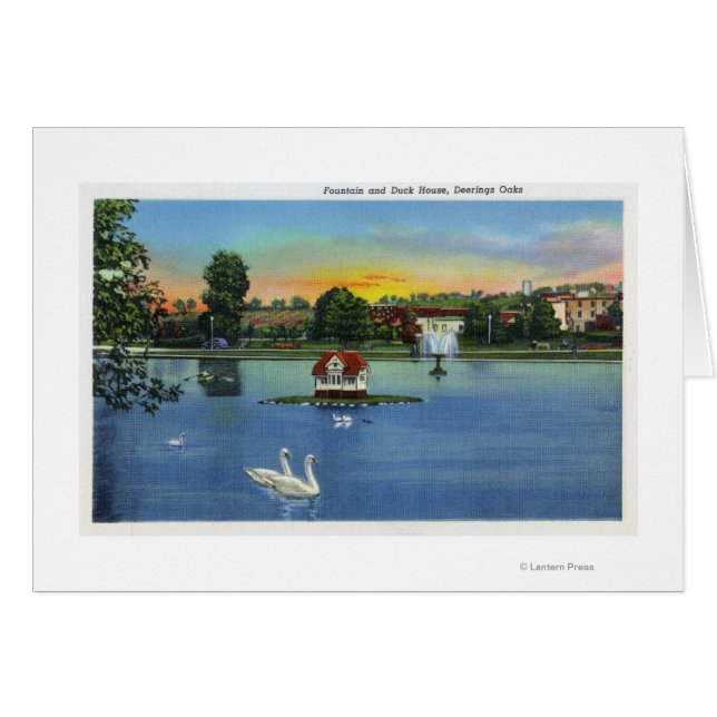 Deering Oaks Fountain en Duck House Uitzicht (Voorkant Horizontaal)