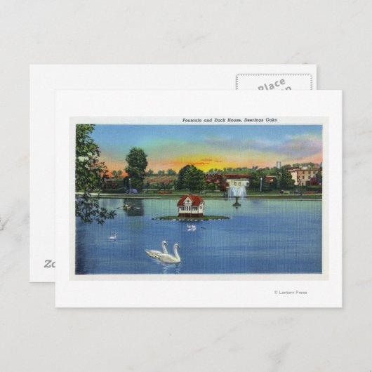 Deering Oaks Fountain en Duck House Uitzicht Briefkaart (Voorkant / Achterkant)