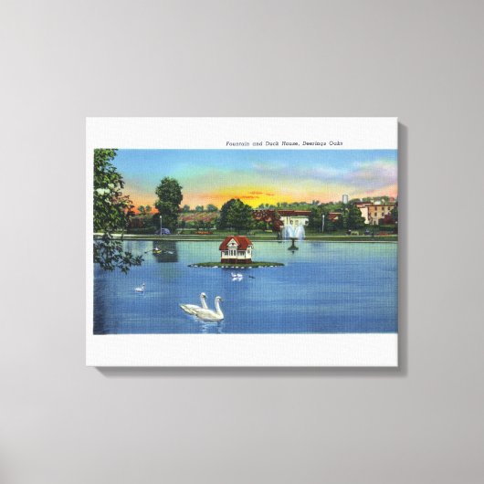 Deering Oaks Fountain en Duck House Uitzicht Canvas Afdruk (Voorkant)
