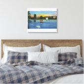 Deering Oaks Fountain en Duck House Uitzicht Canvas Afdruk (Insitu (Slaapkamer))