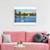 Deering Oaks Fountain en Duck House Uitzicht Canvas Afdruk (Insitu (Woonkamer))