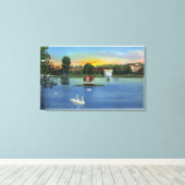 Deering Oaks Fountain en Duck House Uitzicht Canvas Afdruk (Insitu (Houten vloer))