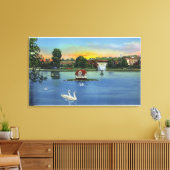 Deering Oaks Fountain en Duck House Uitzicht Canvas Afdruk (Insitu (Woonkamer))