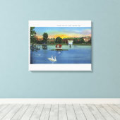 Deering Oaks Fountain en Duck House Uitzicht Canvas Afdruk (Insitu (Houten vloer))